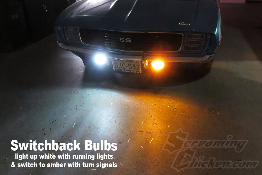 1969 Camaro Complete Parking Lights With LED bulbs- switchback bulbs