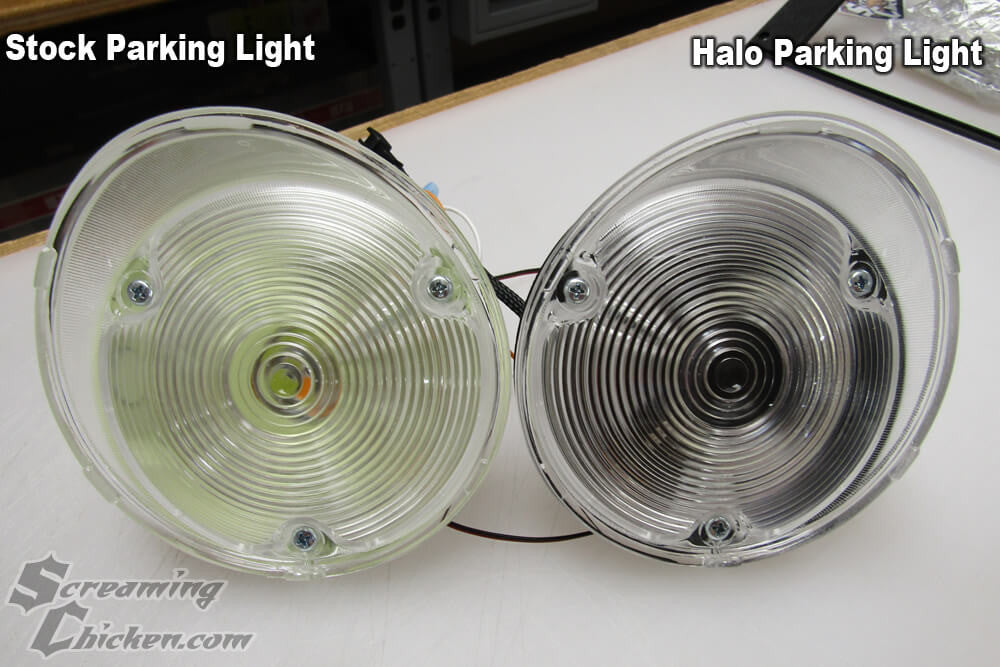 1969 Camaro Halo Parking Lights- uninstalled comparison