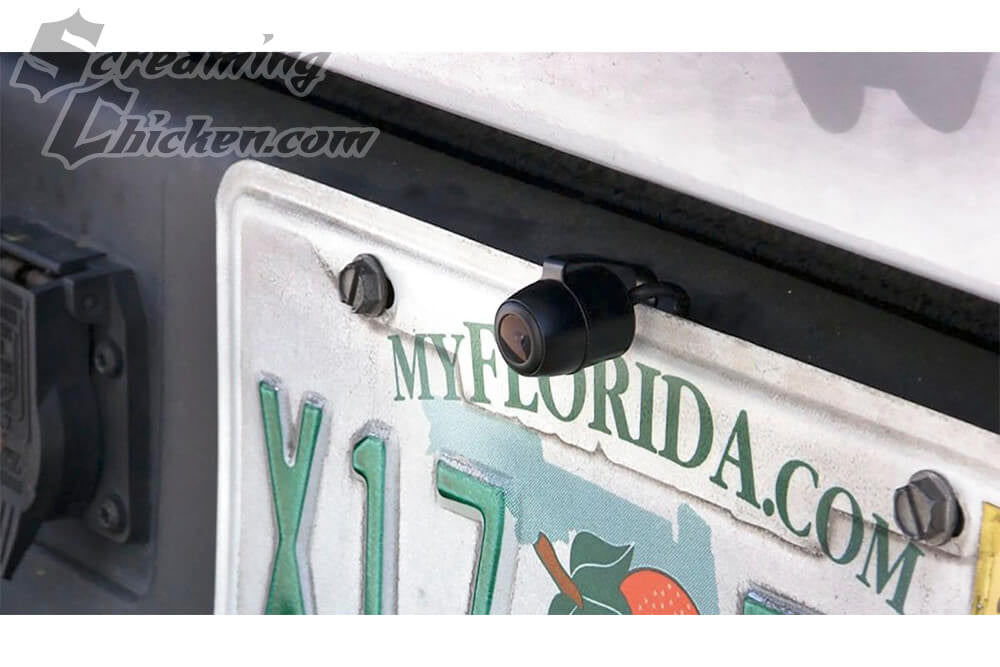 1970-81 Camaro/Firebird Mini License Plate Mount Reverse Camera- installed closeup 2