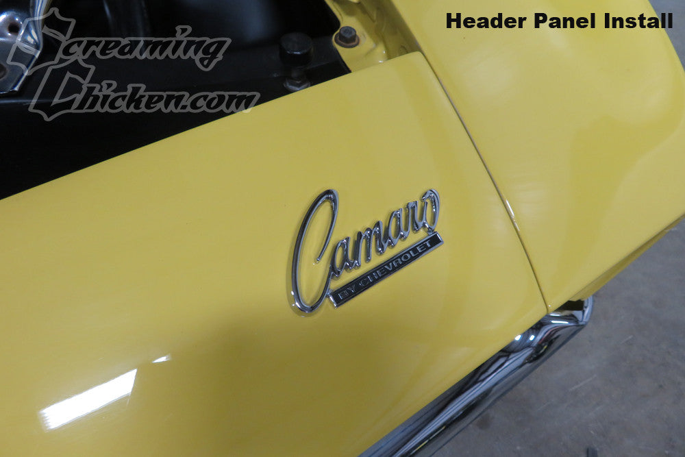 1968-69 Camaro Header/Trunk Emblem- header panel install