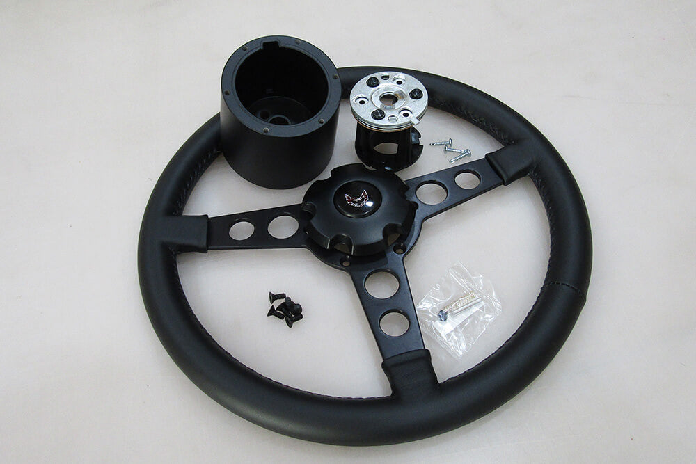 1970-81 Firebird/Trans Am Black Lecarra Billet Steering Wheel Complete Kit