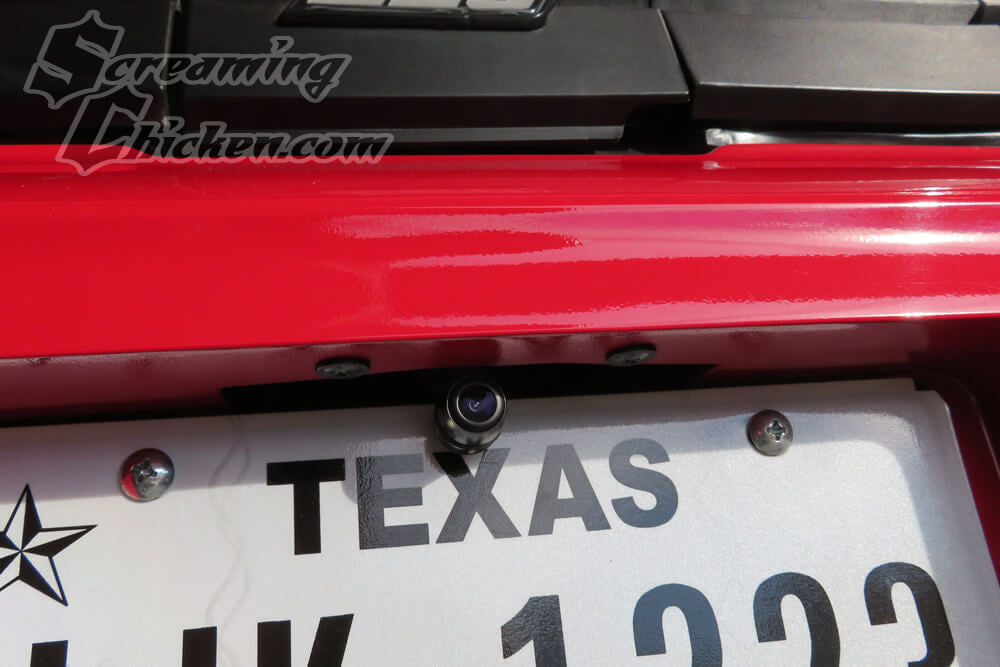 1970-81 Camaro/Firebird Mini License Plate Mount Reverse Camera- installed closeup 1