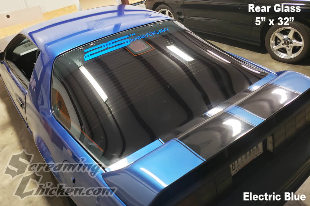 1992 Camaro 25th Anniversary Windshield/Back Glass Graphic - electric blue rear glass