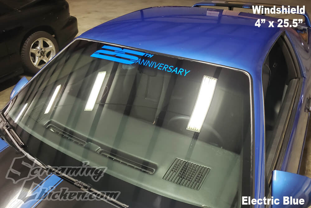 1992 Camaro 25th Anniversary Windshield/Back Glass Graphic - electric blue windshield