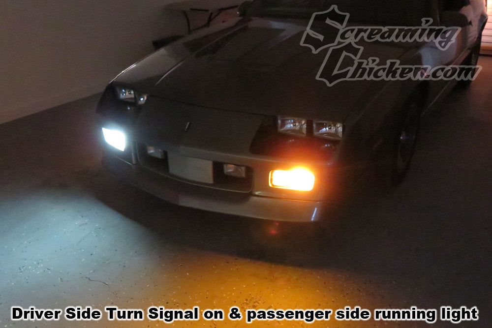 1982-92 Camaro LED Switchback Turn Signal Bulbs- running light w/ turn signal on