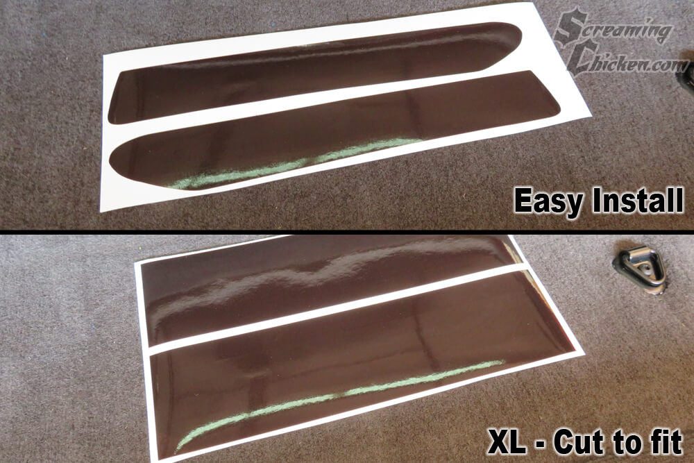 1998-2002 Camaro Smoked Front Turn Signal Overlays- uninstalled size comparison