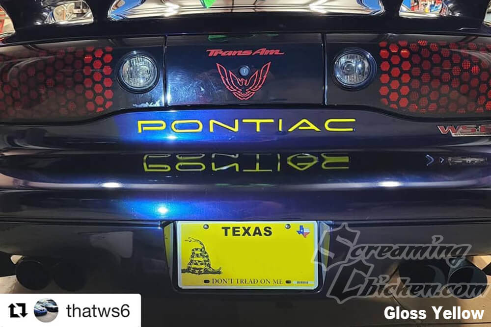 1993-2002 Firebird "Pontiac" Rear Bumper Lettering Inlay- gloss yellow