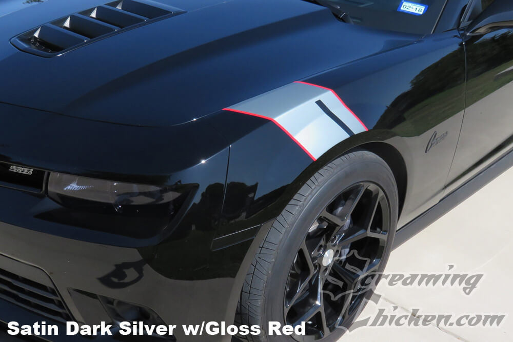 2010-15 Camaro Gen6 Hash Mark Stripes- dark silver w/ gloss red