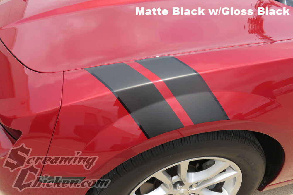 2010-15 Camaro Hash Mark Stripes, Matte Black with Gloss Black Pinstripe