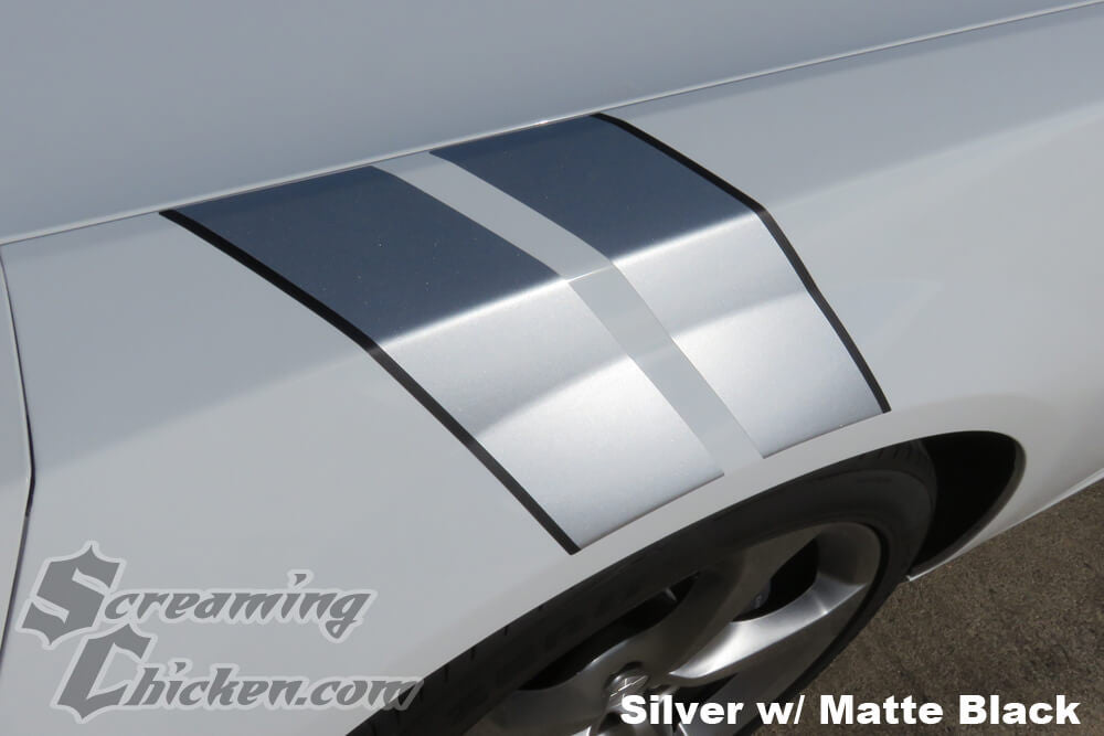 2010-15 Camaro Hash Mark Stripes , Metallic Silver with Matte Black Pinstripe
