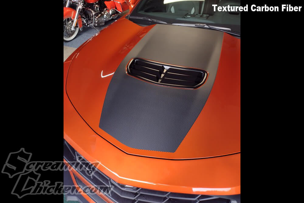 2019-23 Camaro Stinger Hood Stripe- textured carbon fiber