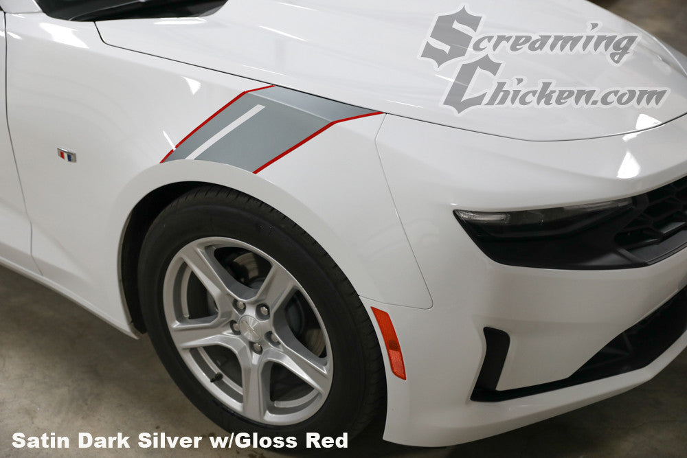2016-23 Camaro Gen6 Hash Mark Stripes - dark silver w/ red