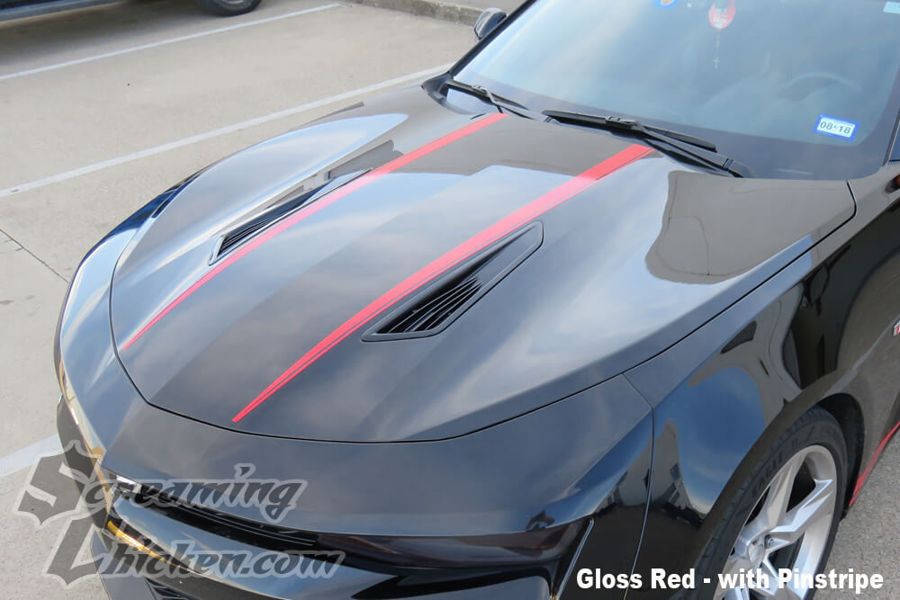 2016-18 Camaro Hood Spears- gloss red w/ pinstripe