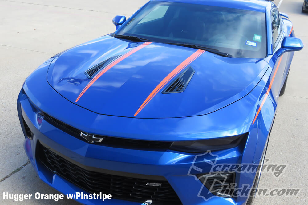 2016-18 Camaro Hood Spears- hugger orange w/ pinstripe