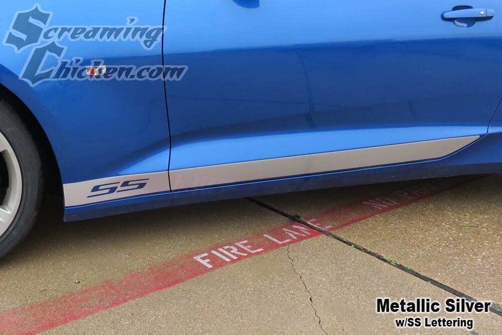 2016-23 Camaro Solid Rocker Stripe-metallic silver w/ ss lettering