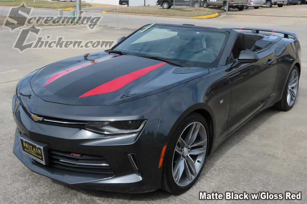 2016-18 Camaro 50th Style Stripes- matte black w/ gloss red