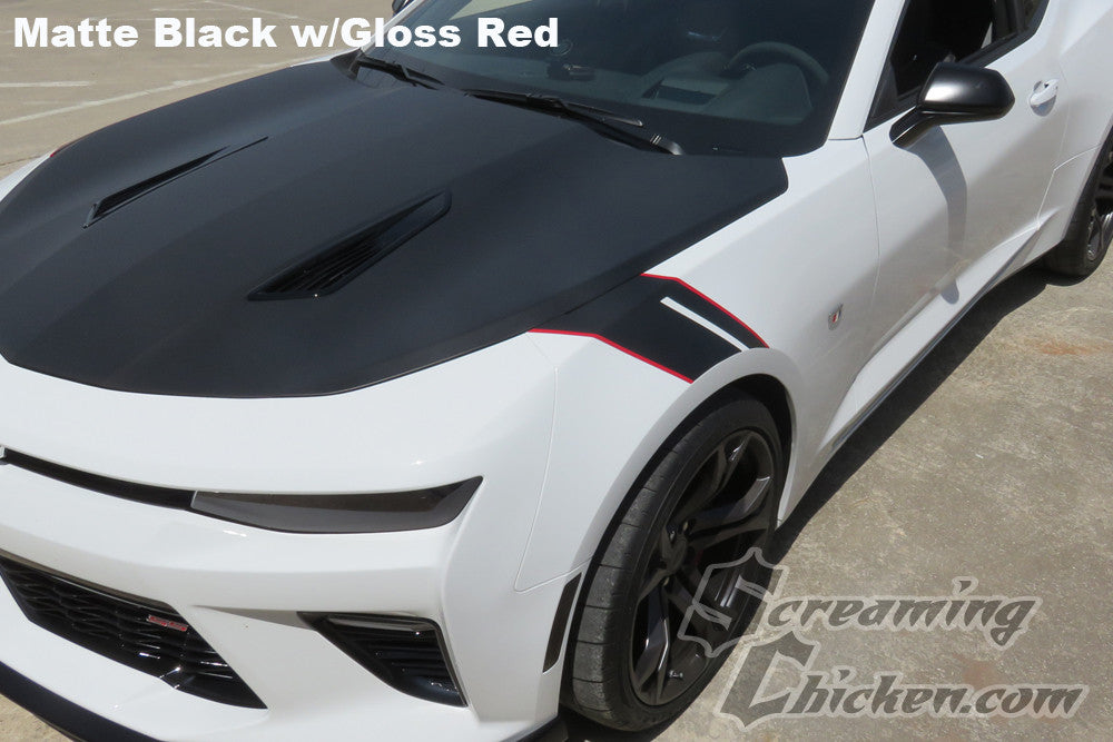 2016-23 Camaro Gen6 Hash Mark Stripes- matte black w/ gloss red