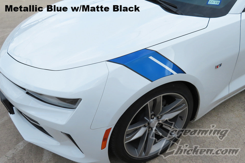 2016-23 Camaro Gen6 Hash Mark Stripes - metallic blue w/ matte black