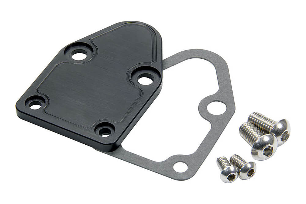 Small Block Chevy Fuel Pump Block Off Plate - Black Anodized