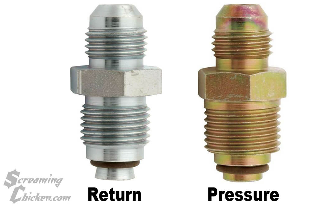 1993-2002 Camaro/Firebird Metric O-Ring to AN Steering Rack Fittings- labeled
