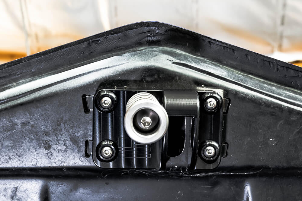 1967-81 Camaro LG Billet Aluminum Hood Latch Assembly- black installed 2