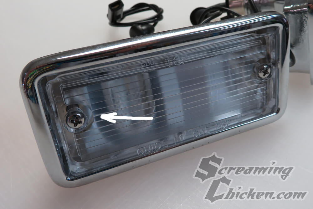 1967-68 Camaro RS Reverse Light Lens Screw Set- installed