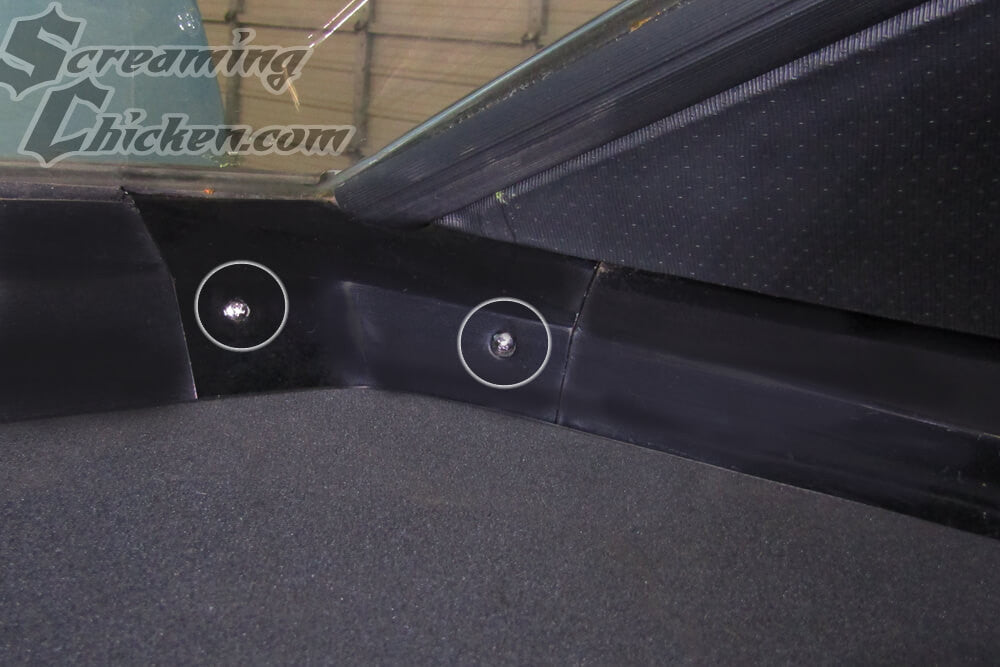 1967-69 Camaro/Firebird Package Tray Corner Trim Hardware- installed