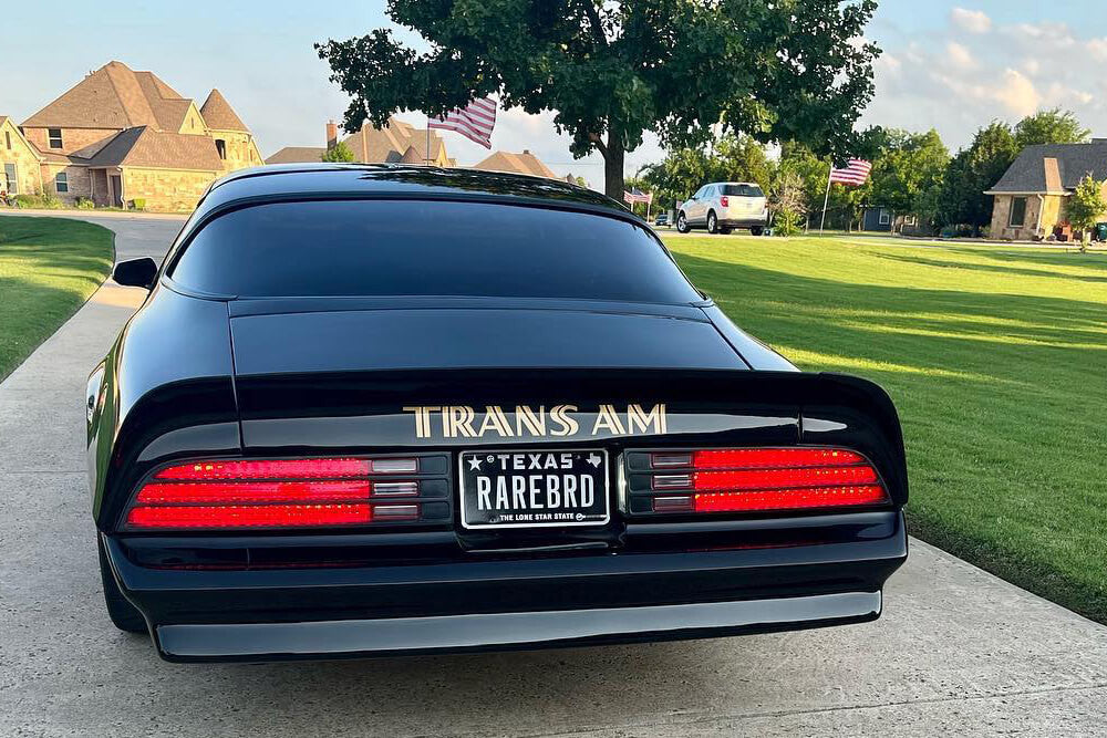 Digi-tails taillights installed on a black 1978 Trans Am. Screaming Chicken is an authorized Digi-tails dealer.