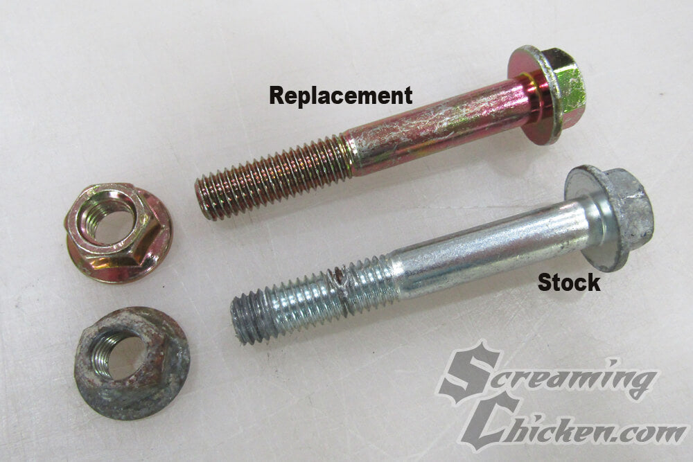 Stock versus new Camaro Firebird lower strut mounting hardware
