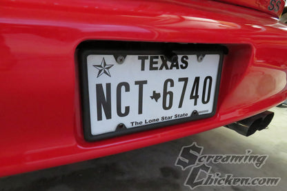 1993-2002 Camaro/Firebird Mini License Plate Mount Reverse Camera- installed closeup 1