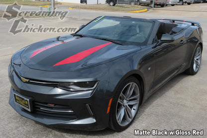 2016-18 Camaro 50th Style Stripes- matte black w/ gloss red