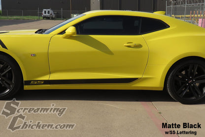 2016-23 Camaro Solid Rocker Stripe- matte black w/ ss lettering 2